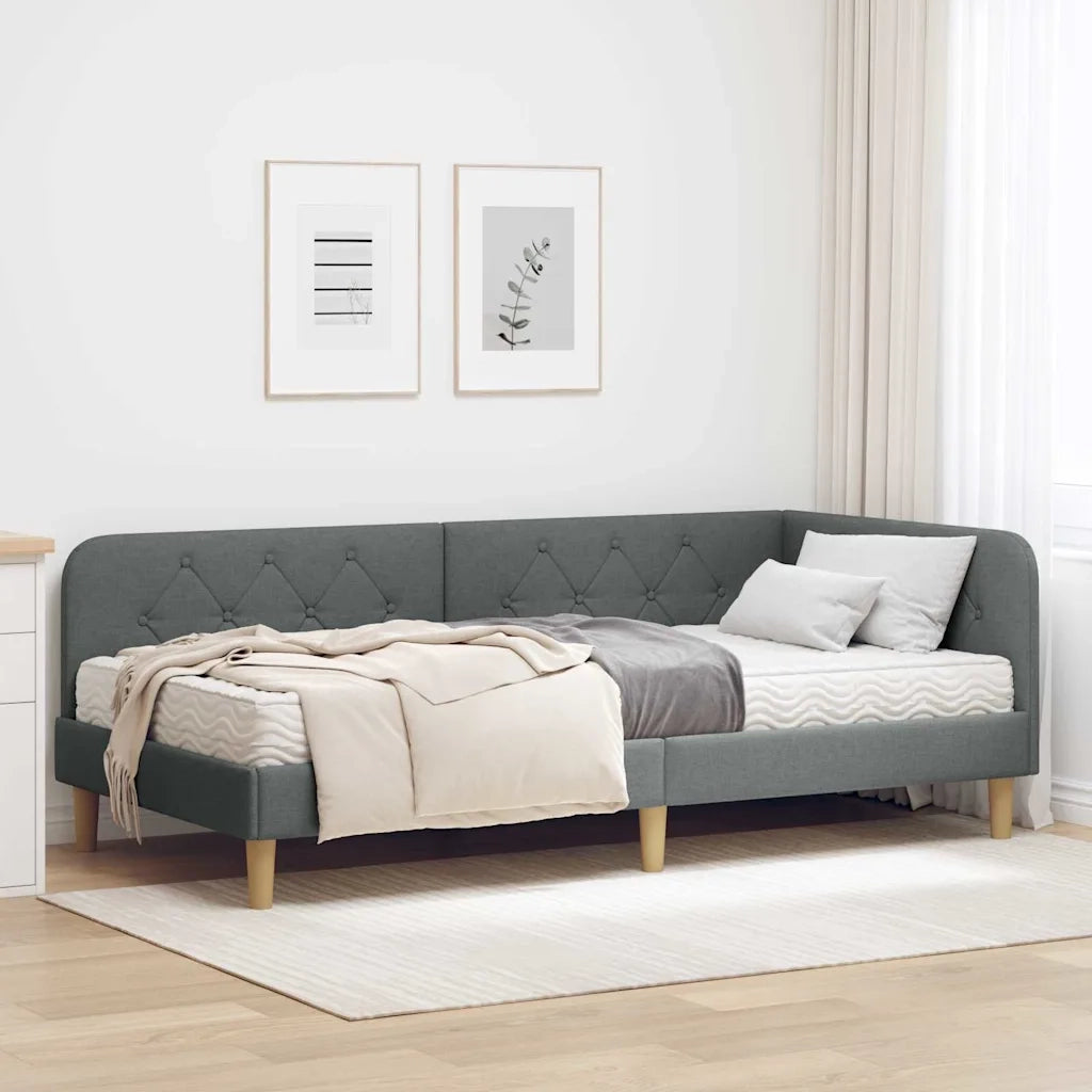Cornice del letto ad angolo Grigio scuro 90 x 200 cm Tessuto