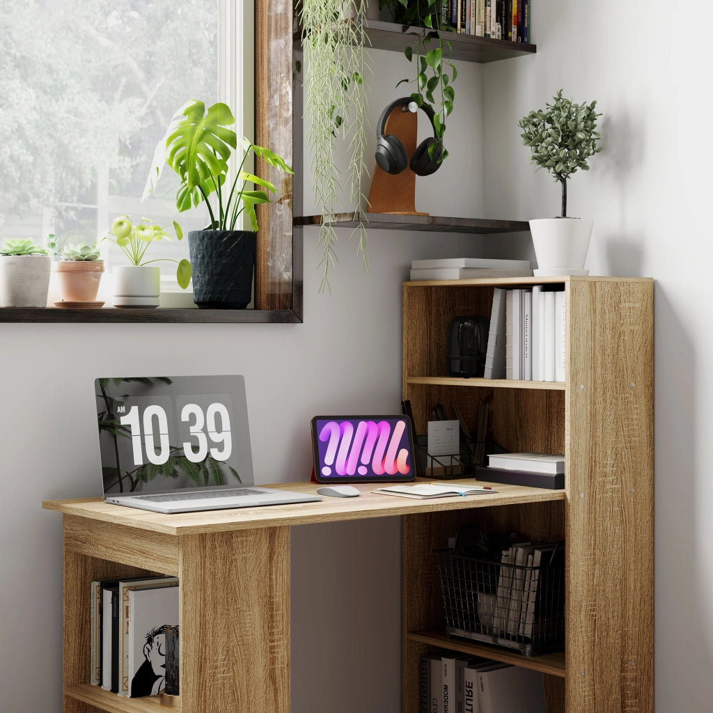 Scrivania angolare con libreria ¨C Minimal ¨C Legno rovere