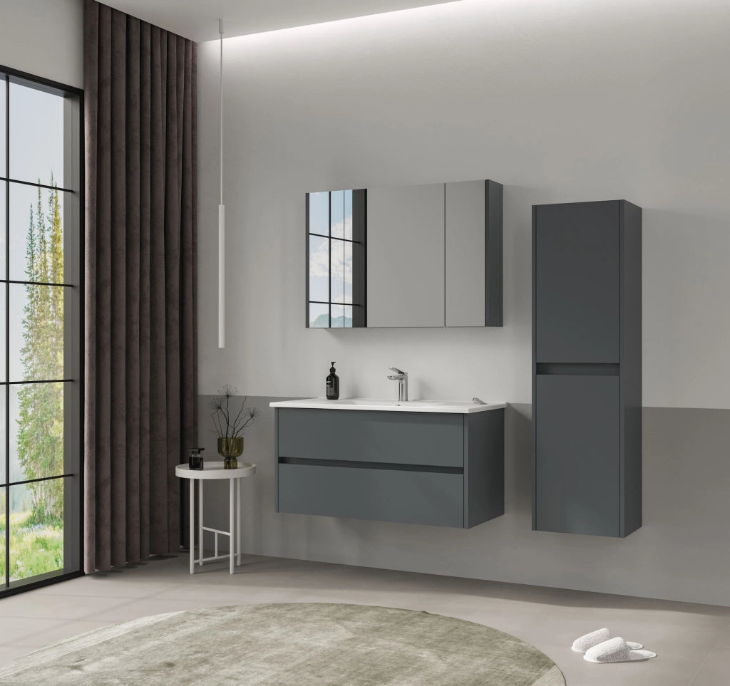 Mobile da bagno con specchio "Side 100" - 100 x 16 x 66 cm - Antracite opaco