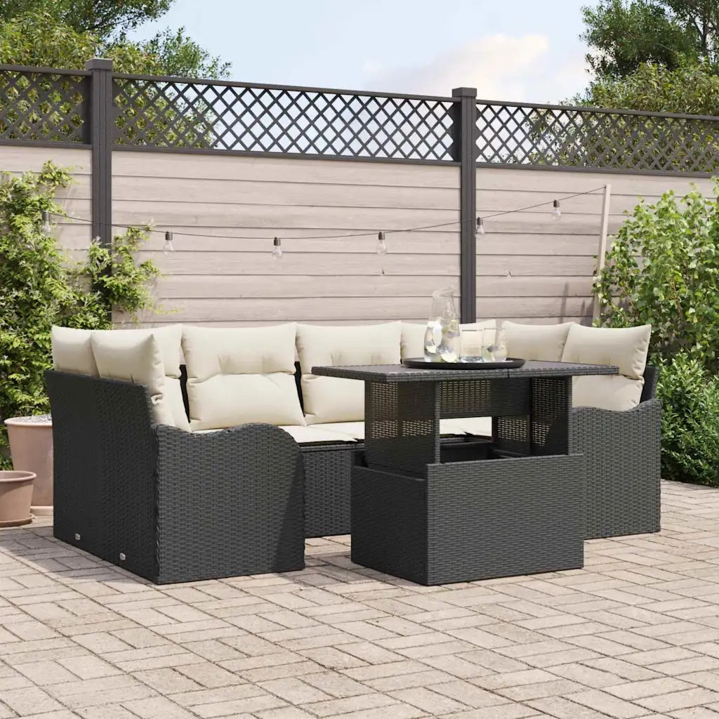 Set Divano da Giardino 7 pcs Nero Rattan in Polipropilene