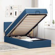 Pouf Letto con Materasso e LED Blu 100x200 cm in Tessuto