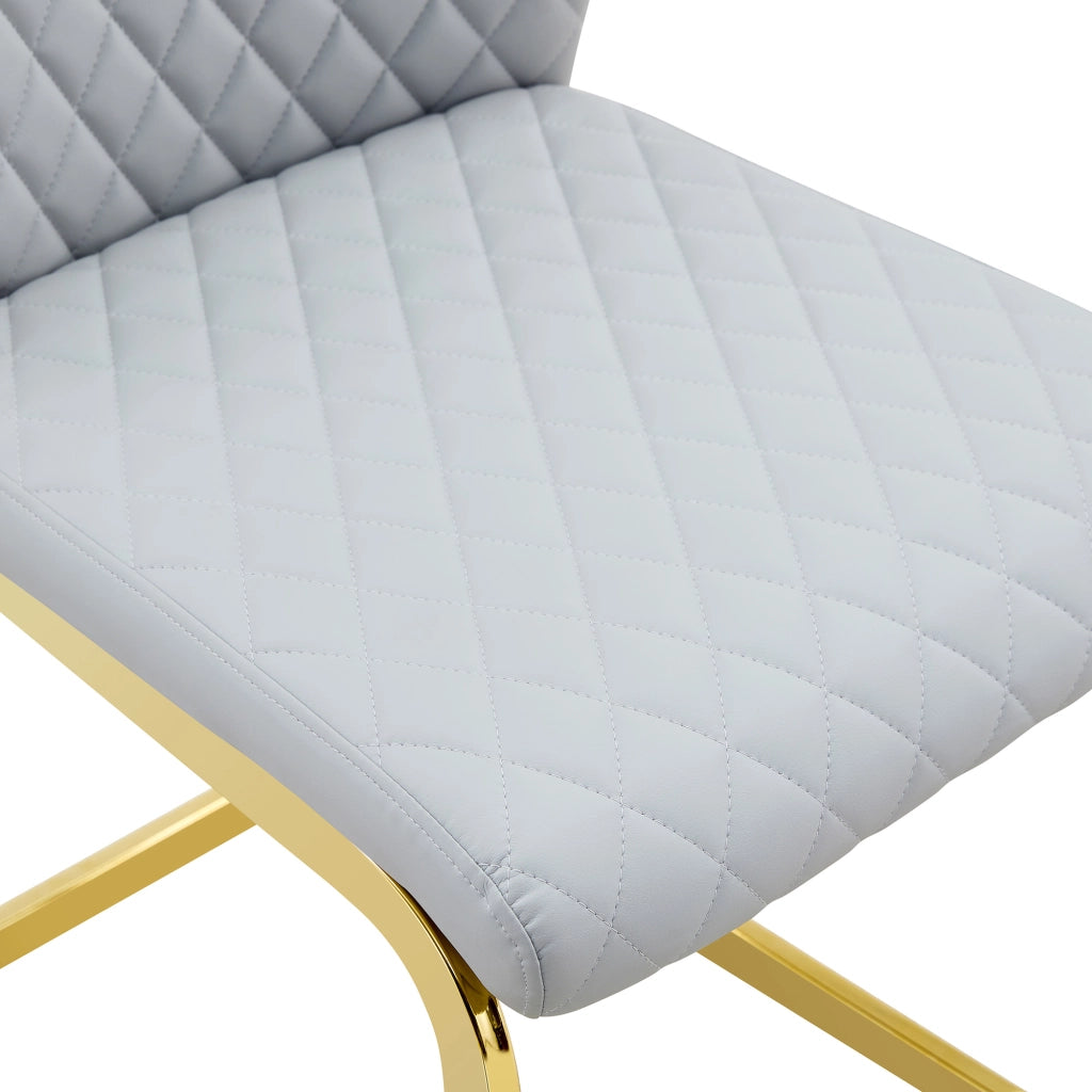 Sedia da Pranzo Set da 2 con Schienale Alto Ergonomico e Piedini Antiscivolo in Metallo e PU Grigio Chiaro Oro
