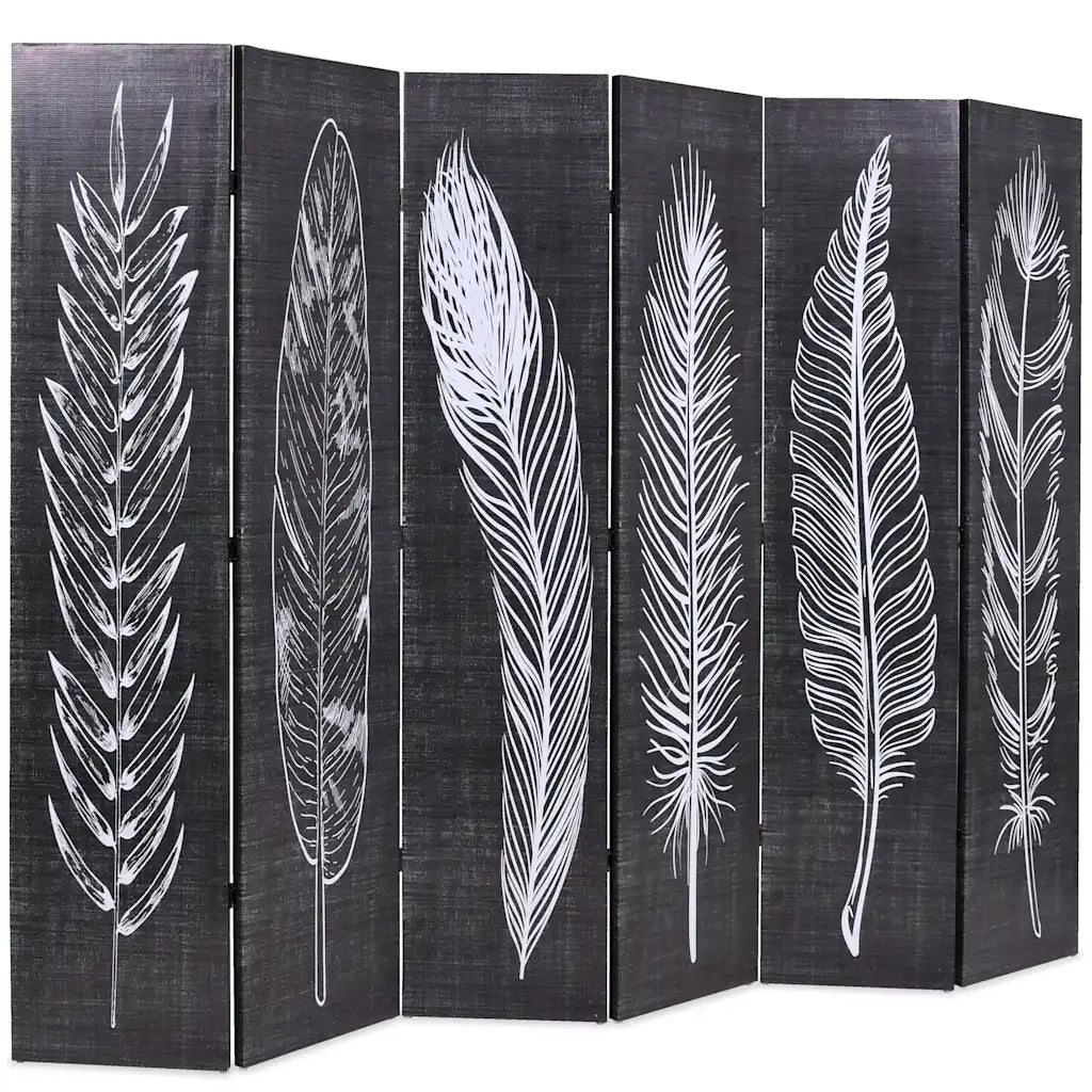 Paravento Pieghevole 228x170 cm Stampa Piume Bianco e Nero 245892