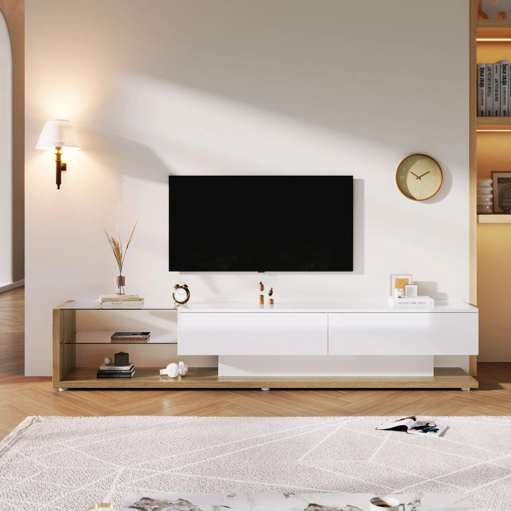 Mobile TV combinato - Zephmum - Bianco lucido e legno, LED regolabili