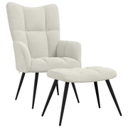 Poltrona Relax | Sedia Relax con Poggiapiedi Bianco Crema in Velluto