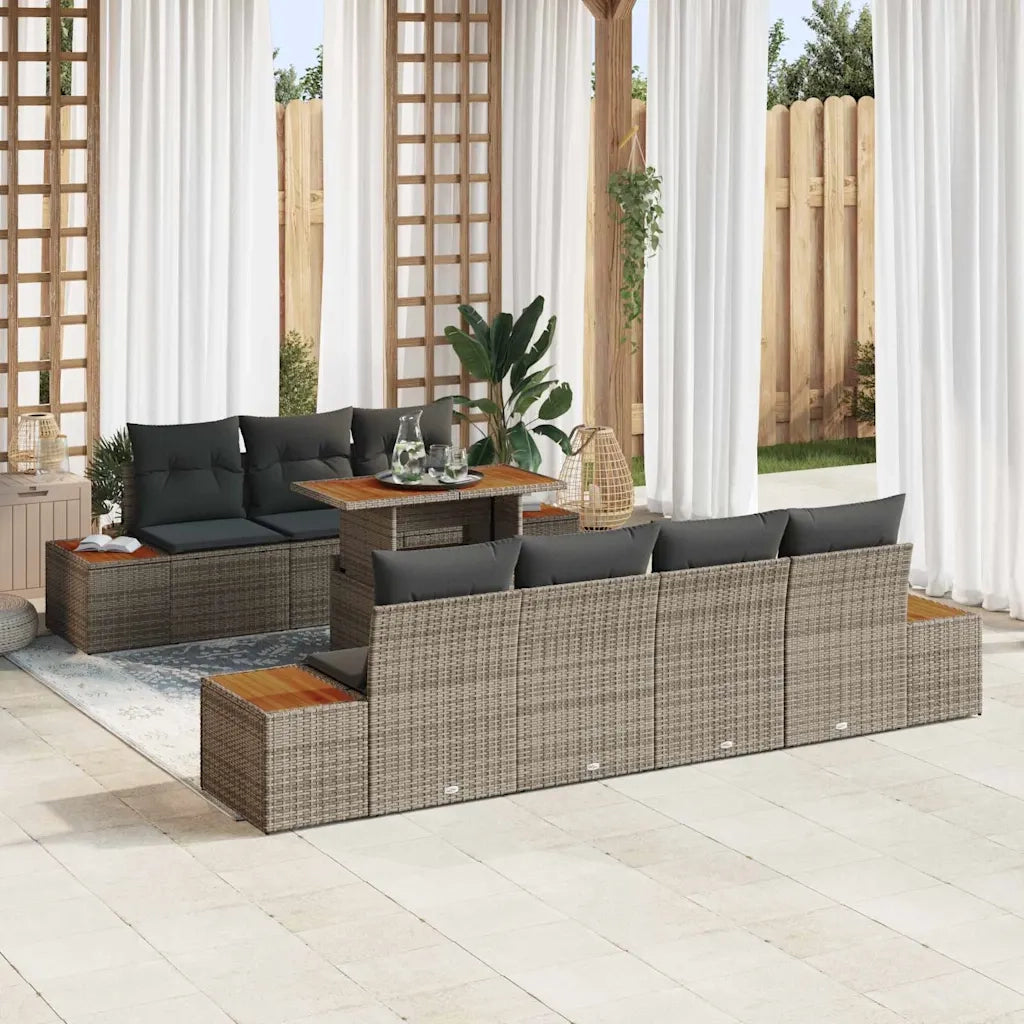 Set Divano da Giardino con cuscino 8 pcs Grigio Poly Rattan