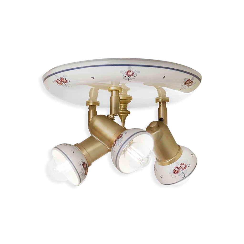 Plafoniera Orientabile Classica Savona Ceramica E Ottone Satinato 3 Luci E14