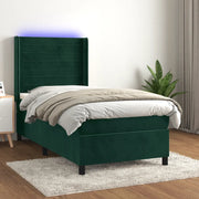 Letto a Molle con Materasso e LED Verde Scuro 80x200cm Velluto 3139592