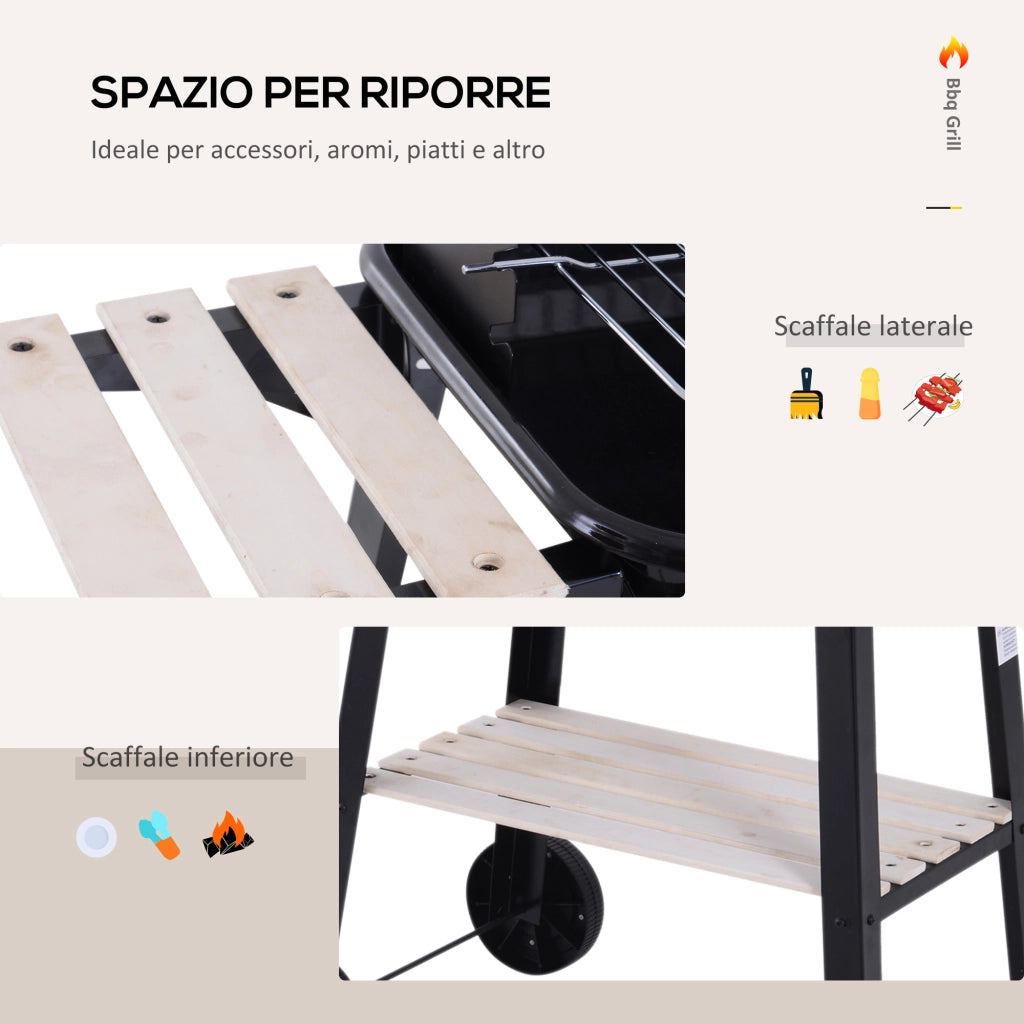 Barbecue a Carbone con Griglia Regolabile ¨C Xylo ¨C Nero 83x37x87cm