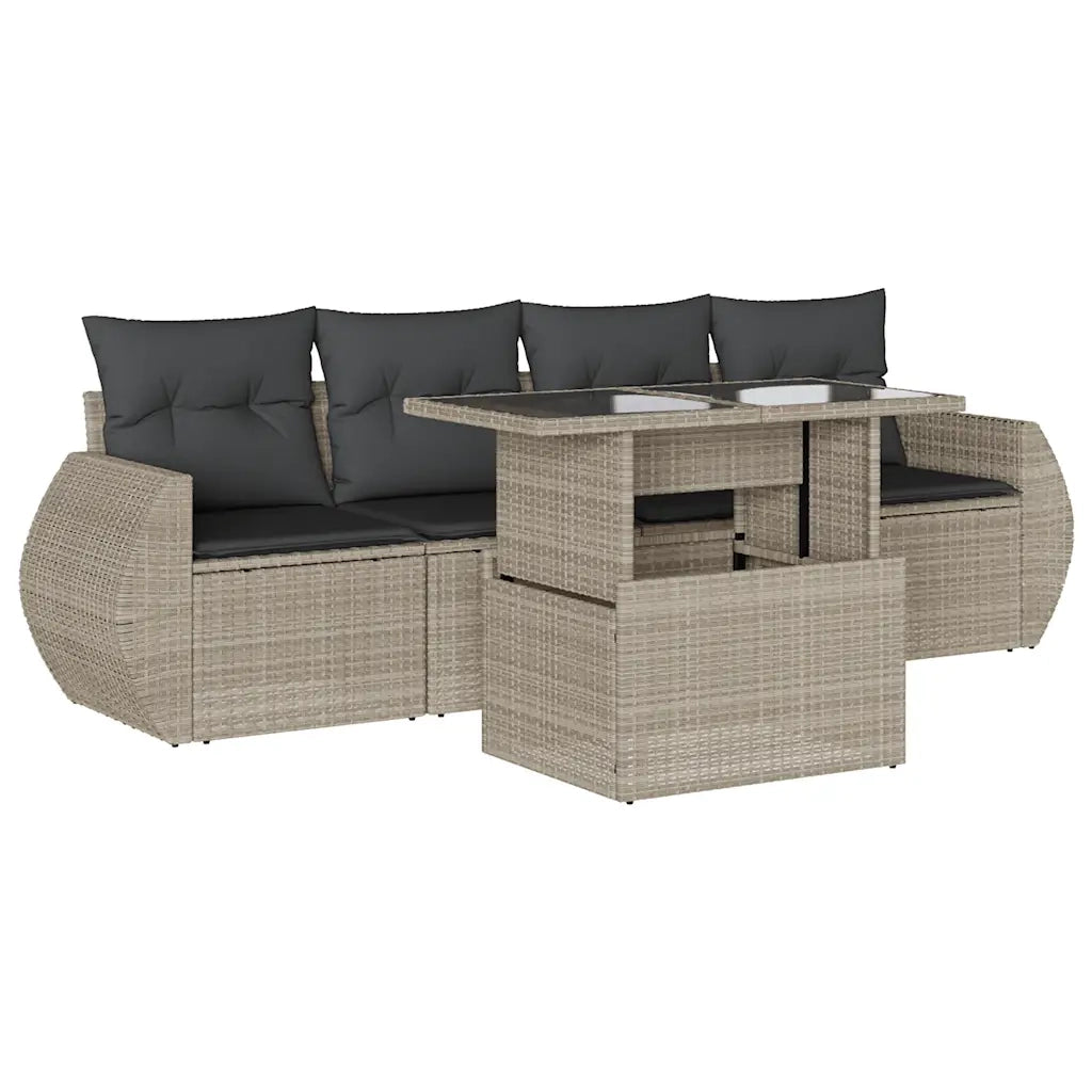 Set Divano da Giardino 5pz con Cuscini Grigio Chiaro Polyrattan 3268362