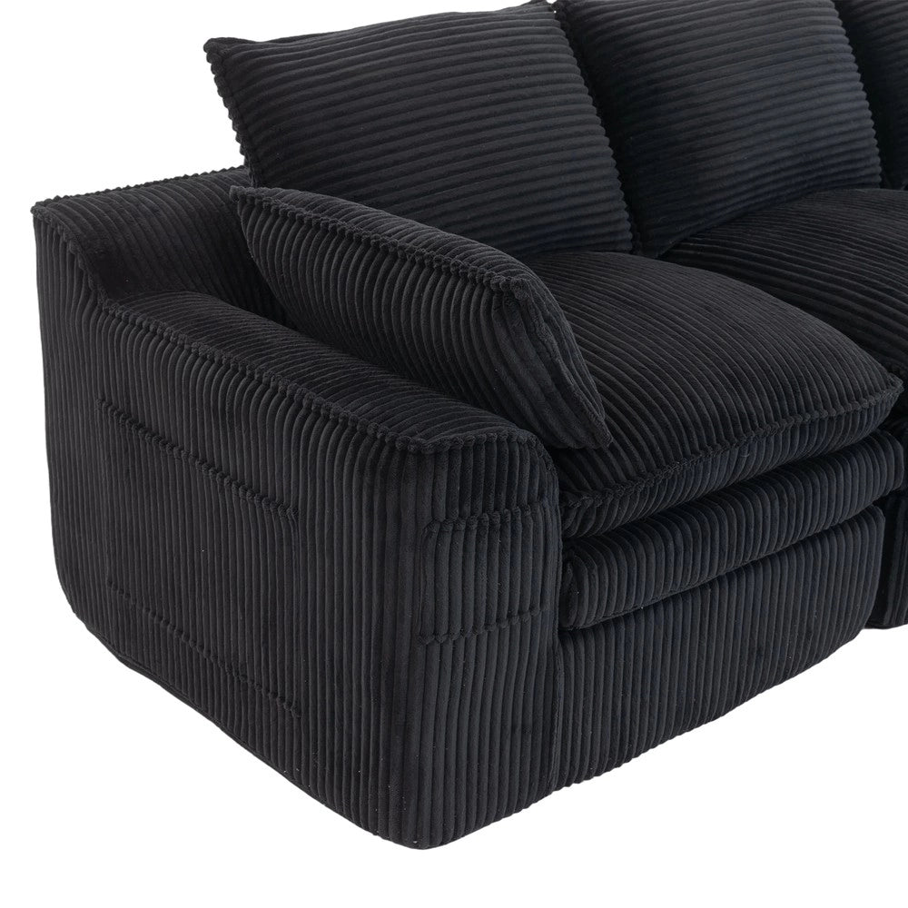Divano modulare 4 posti - Zephmum- Con pouf e tasche laterali, schiuma 3 strati e molle