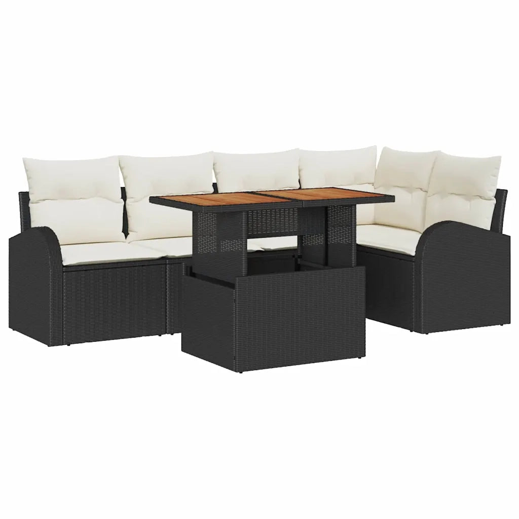 Set Divano da Giardino con cuscino 6 pcs Nero e crema 3349585