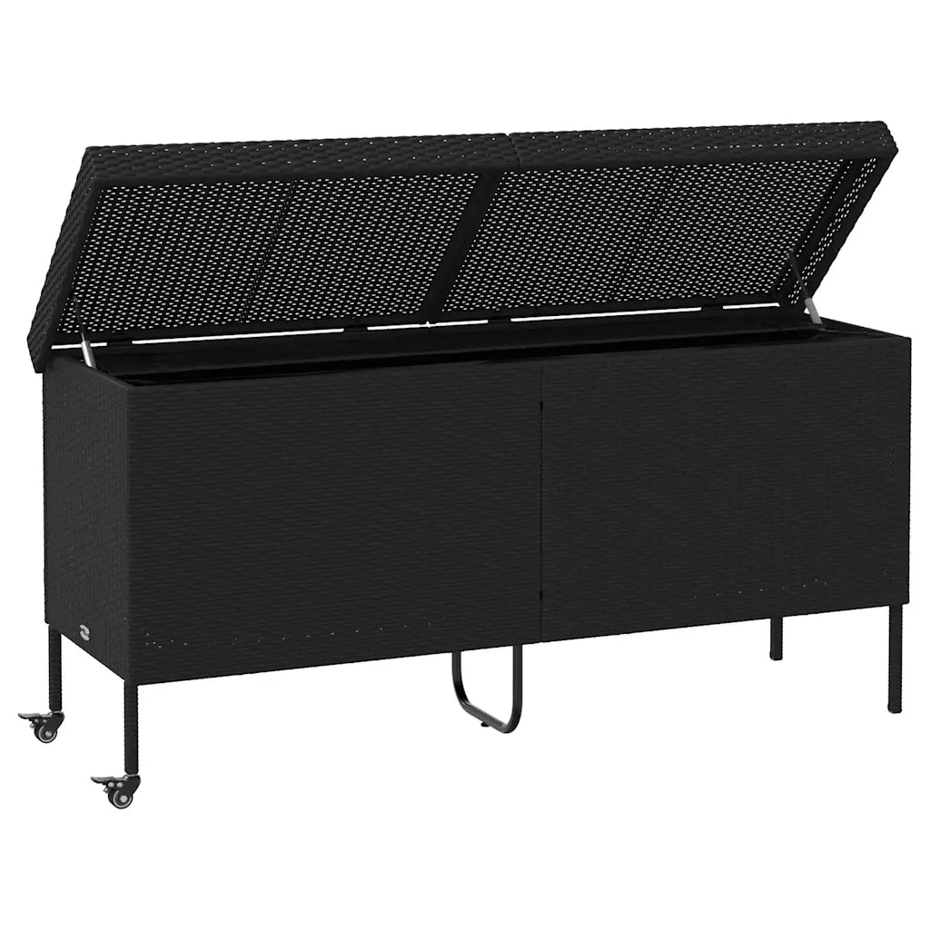 Contenitore da Giardino con Ruote Nero 160x55x75 cm Polyrattan 4103831