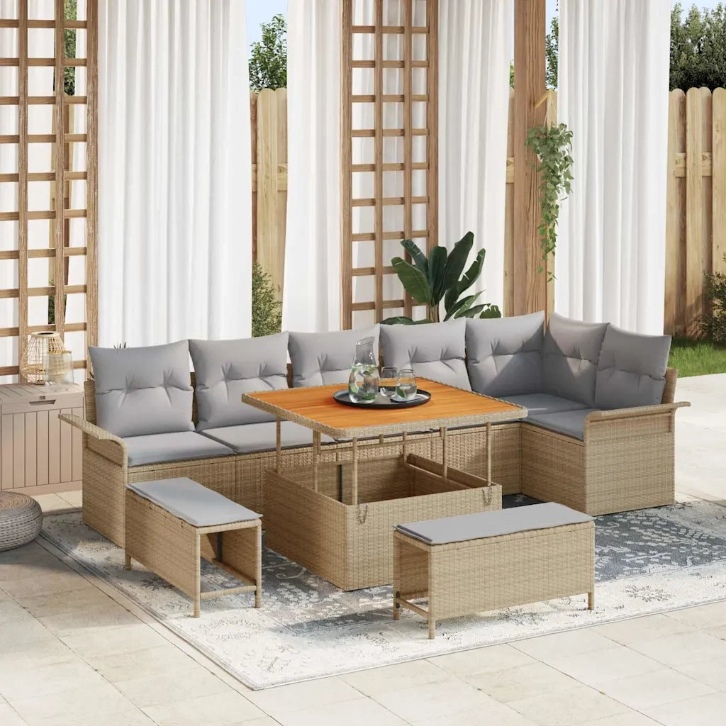 Set Divano da Giardino con cuscino 9 pcs Beige e Grigio Chiaro 3364097