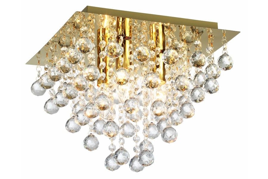 Plafoniera quadrata glamour oro cristalli 3xE14 Reality