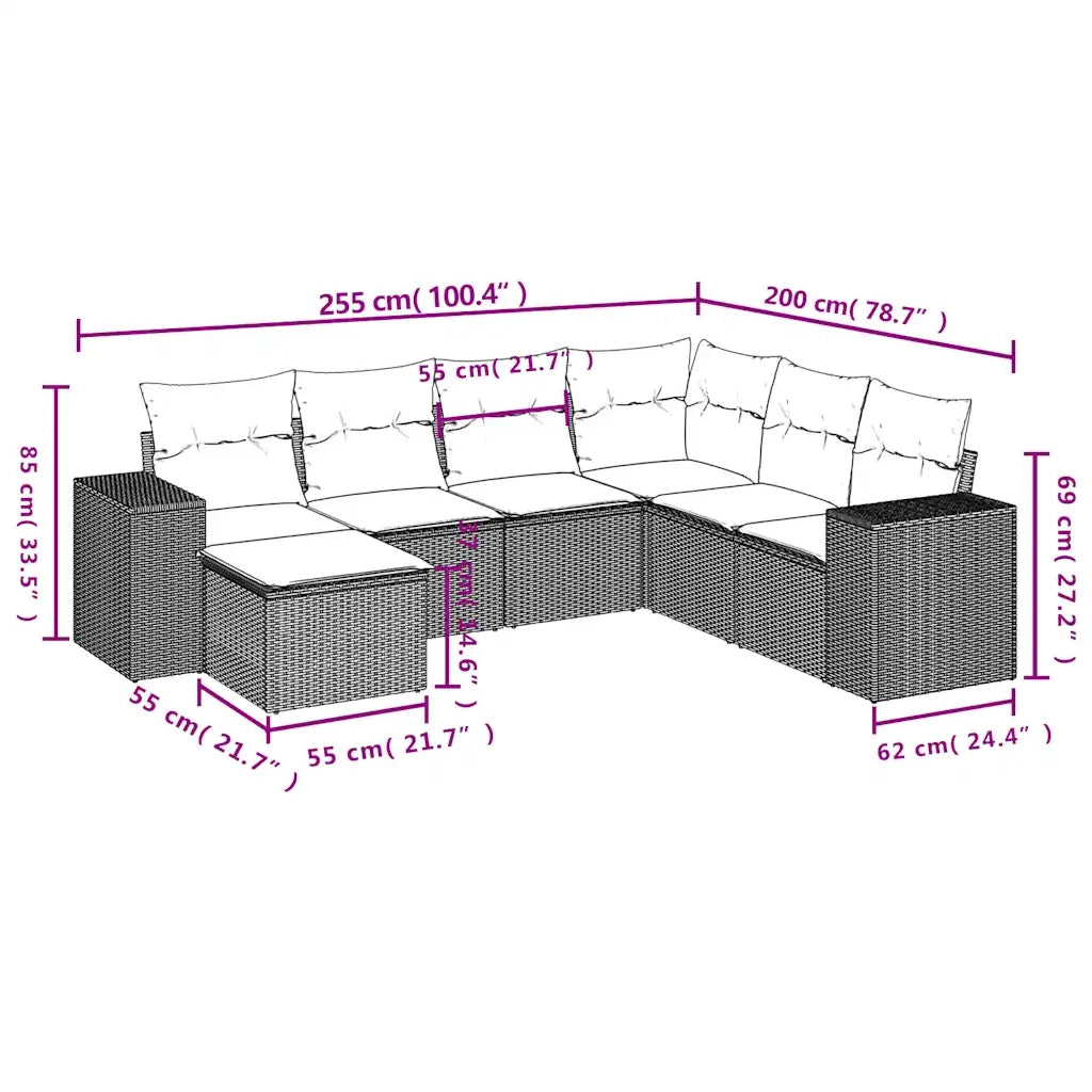 Set Divani da Giardino 7 pz con Cuscini Marrone in Polyrattan 3255240