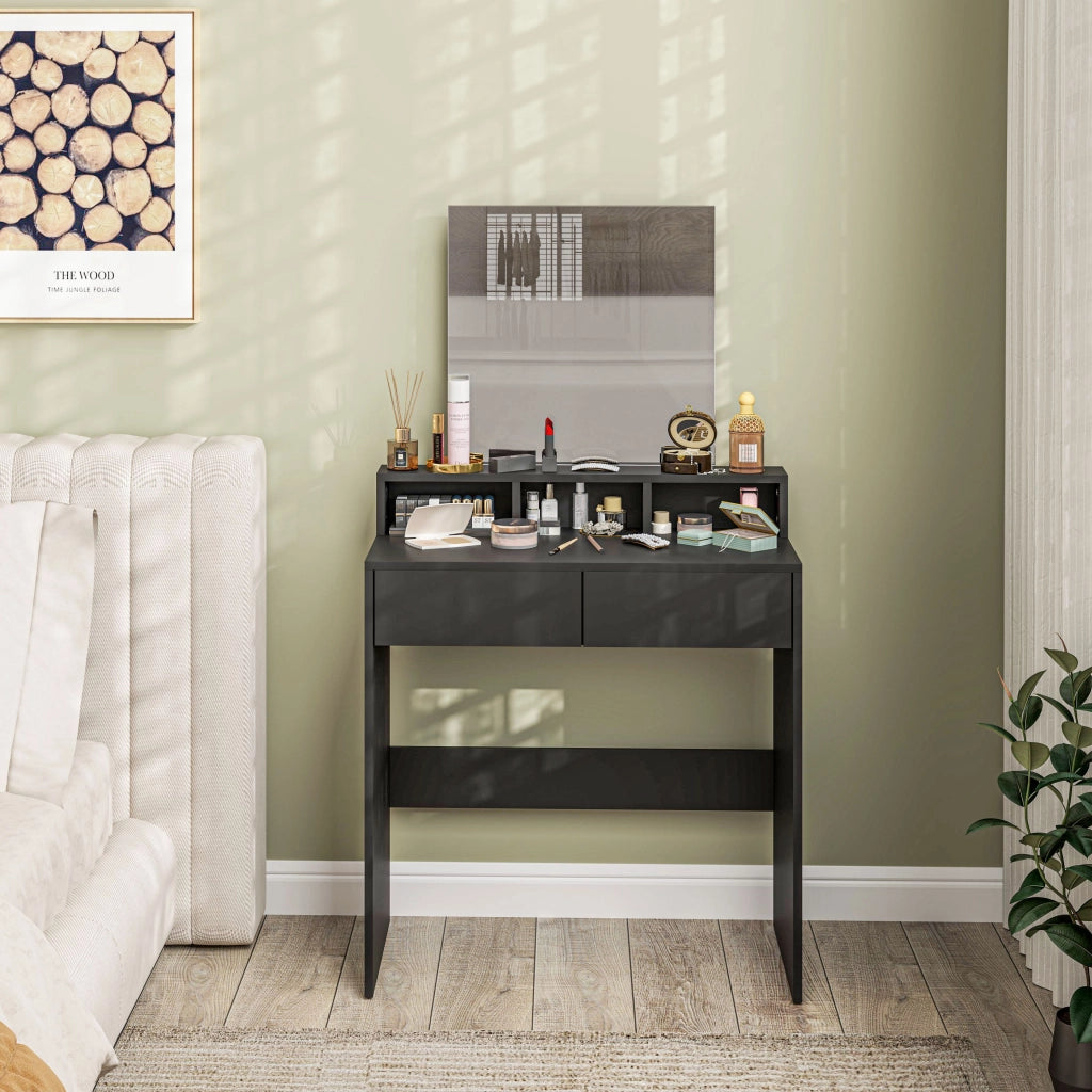 Tocador con specchio 2 cassetti 3 scompartimenti ¨C Minimal ¨C Nero 75x38x135 cm