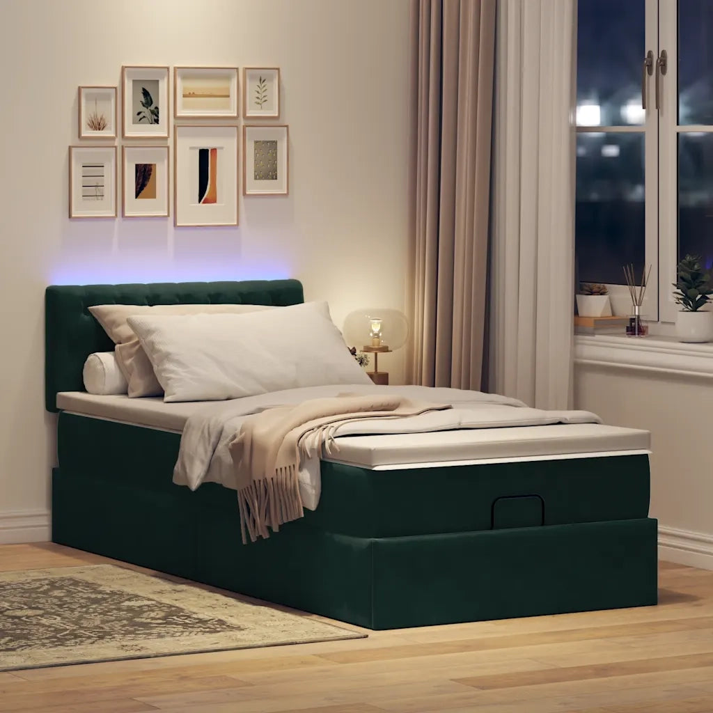 Pouf Letto con Materasso e LED Verde Scuro 80x200cm in Velluto 3312659