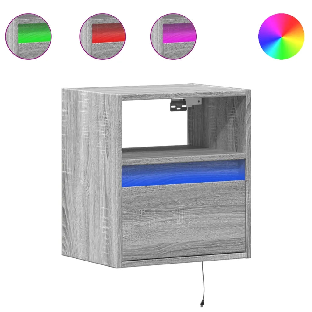 Comodino a Parete con luci LED Grigio Sonoma 3307985