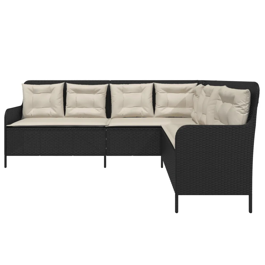 Divano da Giardino a L con Cuscini Nero in Polyrattan 369000