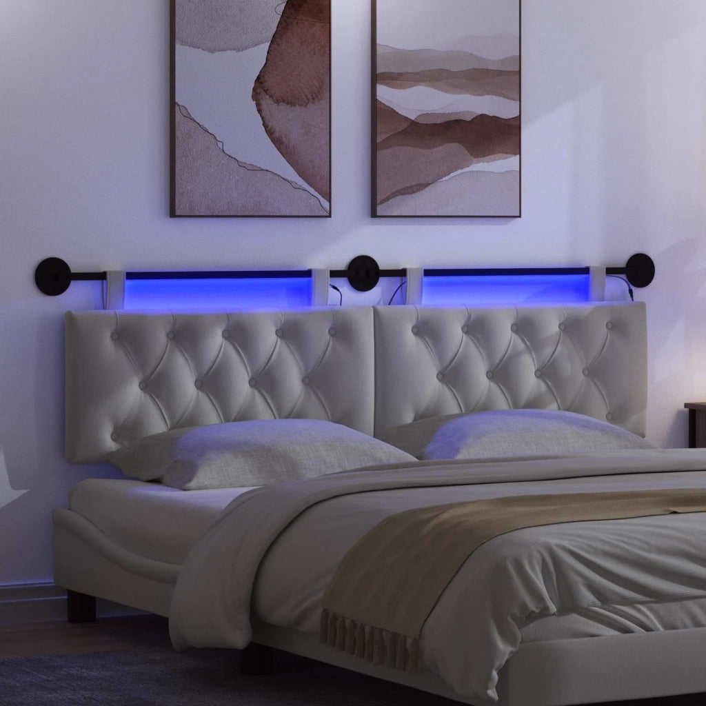 Testiera sospesa Con luce LED Bianco Tessuto 3424690