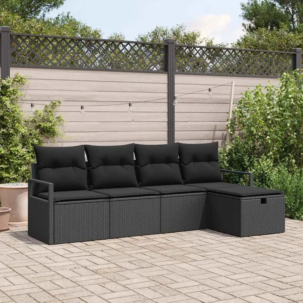 Set Divano da Giardino con cuscino 5 pcs Nero Poly Rattan 3360494