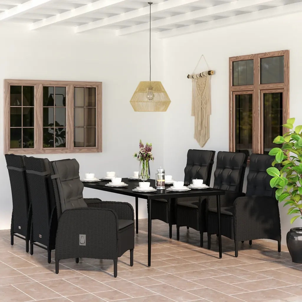 Set da Pranzo da Giardino 7 pz con Cuscini Nero 3099368
