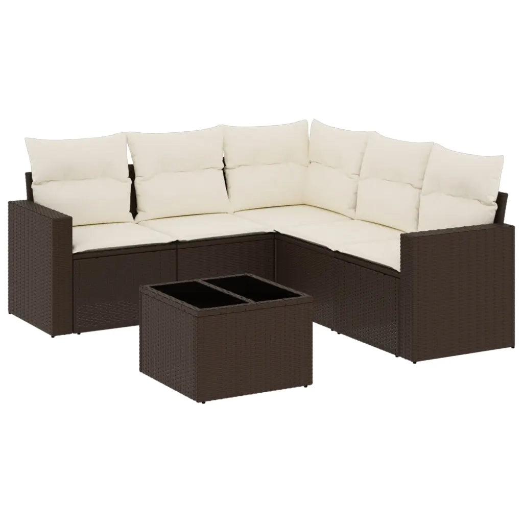 Set Divano da Giardino 6 pz con Cuscini Marrone in Polyrattan 3251300