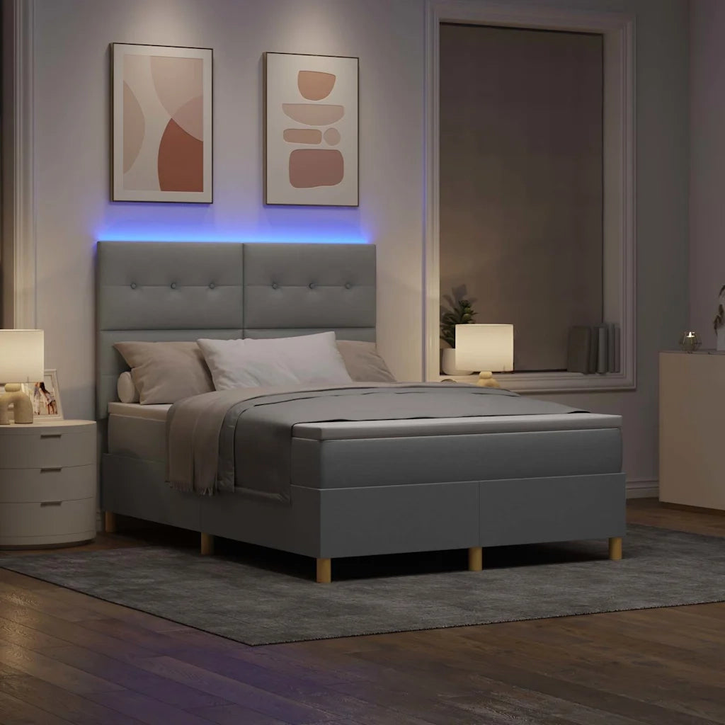 Letto a Sorgente LED Grigio chiaro 140 x 200 cm Tessuto