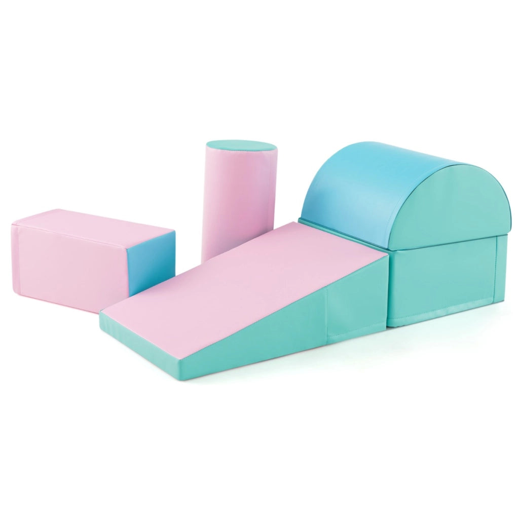 Set di gioco da arrampicata per bambini da 5 pezzi, Strutture di gioco in schiuma impermeabili Verde e rosa