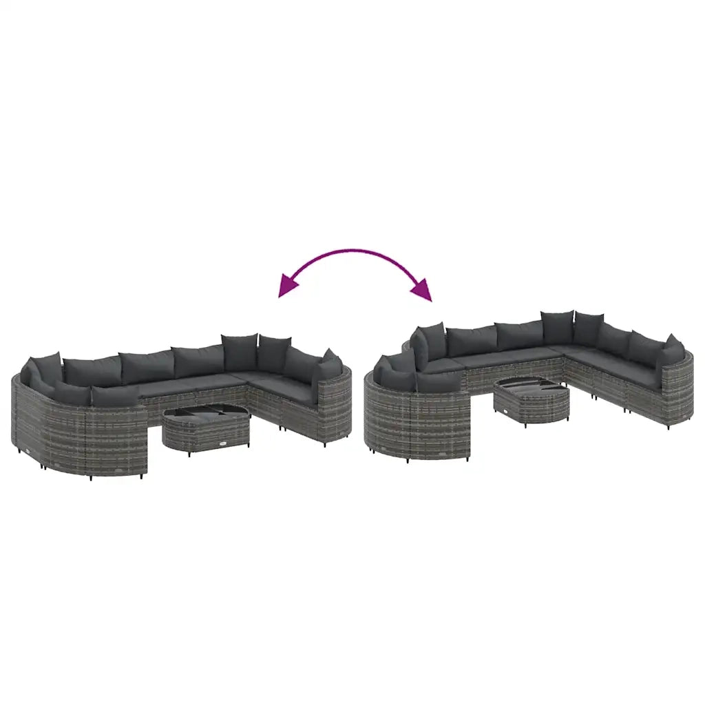 Set Divano da Giardino 10 pz con Cuscini Grigio in Polyrattan