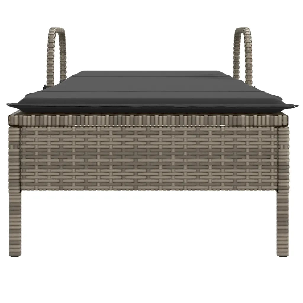 Lettino Prendisole con Ruote e Cuscino in Polyrattan Grigio 368310