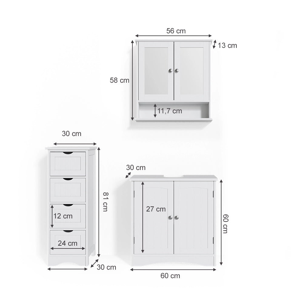 Vicco Set mobili bagno Bianco 3 parti
