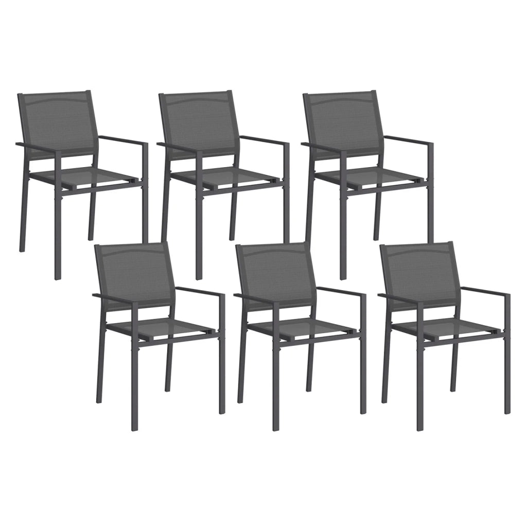IDMarket - Set di 6 sedie da giardino OLBIA impilabili in metallo e textilene, grigio antracite