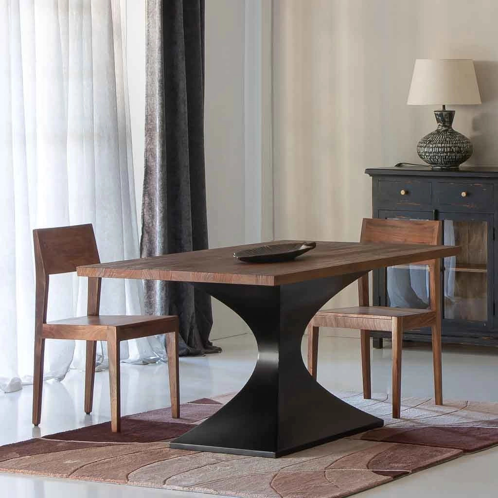 Tavolo da pranzo in legno di acacia finitura noce 160x90x76