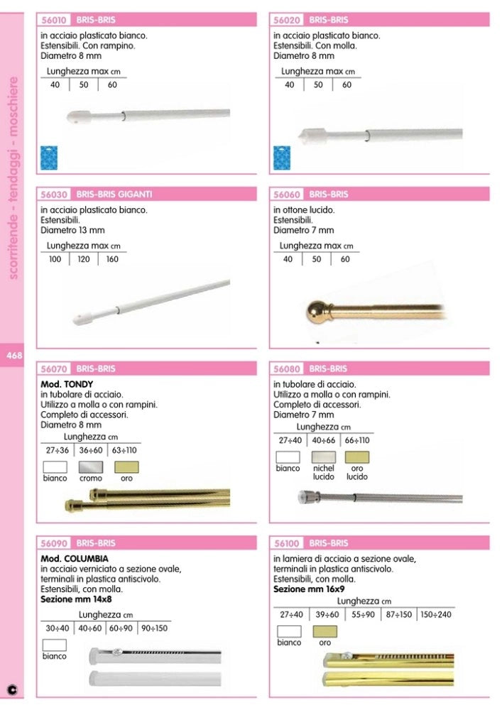 10coppie bris bris ventosa tondy cromato 63-110 cm cod:ferx.17635
