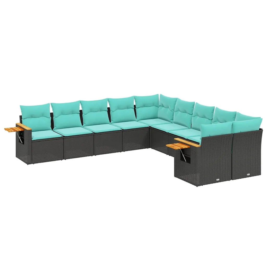 Set Divani da Giardino 10 pz con Cuscini Nero in Polyrattan 3227191