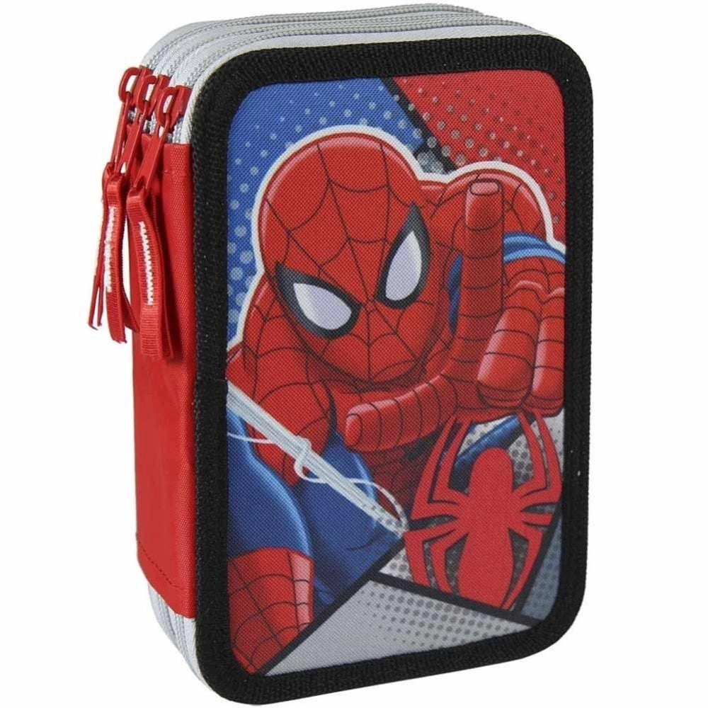 Trade Shop - Astuccio Triplo Spiderman 3 Zip Completo Accessoriato Bambini Scuola -