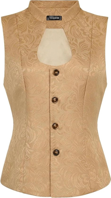 Vest a Jacquard con Fiori, Senza Maniche, Ufficio, Blazer, Moda Sera