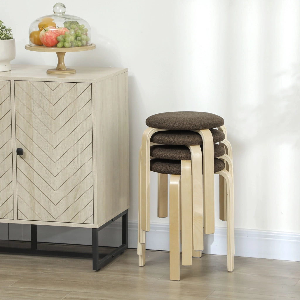 Pouf Imbottito Set 4 Pezzi ¨C Xylo ¨C Impilabile Legno Marrone