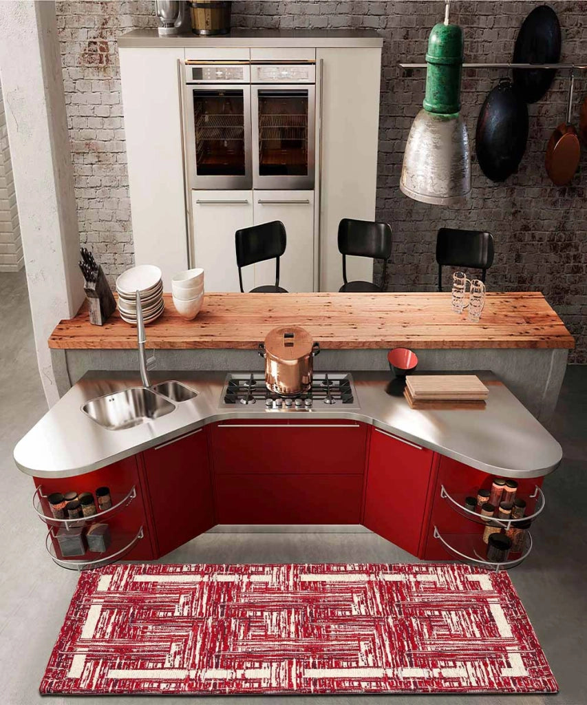 Tappeto moderno BANGKOK ROSSO contemporaneo geometrico astratto, passatoia arredo multiuso lavabile antiscivolo cm.55x190