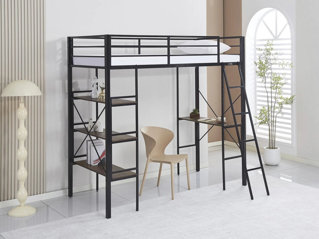 Letto a soppalco con scrivania in metallo "Raphaël" - 190 x 90 cm - Nero