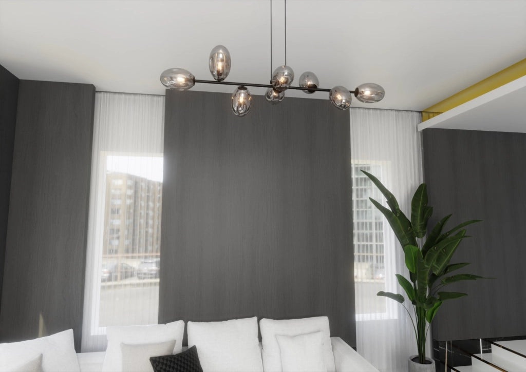 Lampadario Emibig Pandora 8 luci E14 nero cromo vetro