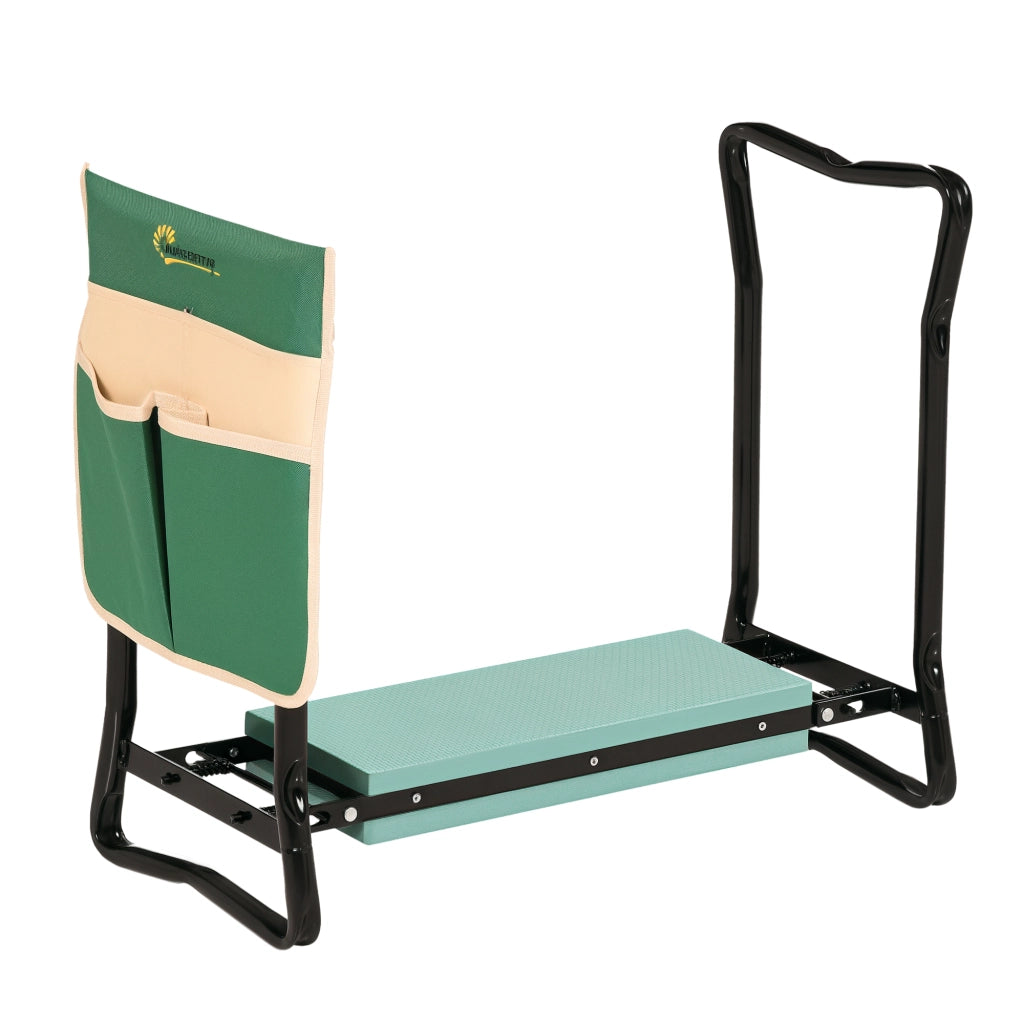 Sgabello Pieghevole da Giardino ¨C Xylo ¨C con Borsa Portattrezzi e Cuscino Verde Nero