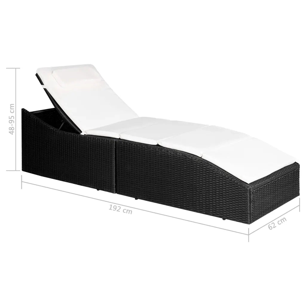 Lettino con Cuscino in Polyrattan Nero 44134
