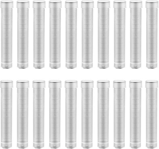 Set di boccette di reazione 20 pezzi - trasparenti - materiale PP - altezza 9,5 cm - diametro 1,5 cm - capacità 10 ml - boccette per laboratorio