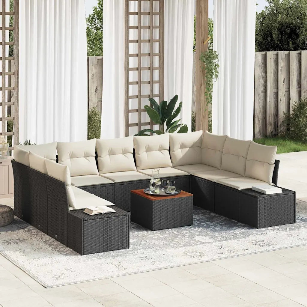 Set Divano da Giardino 10 pcs Nero e bianco