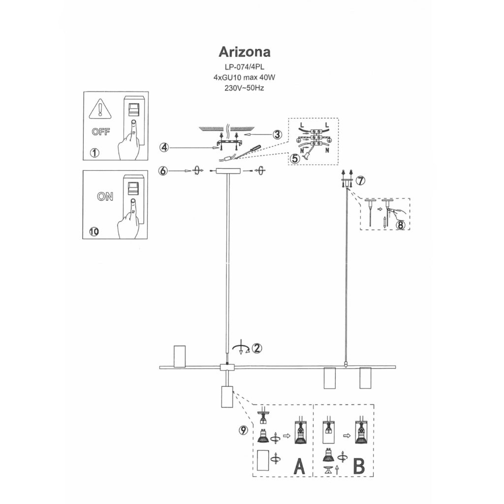 Lampada a sospensione Arizona 6xGU10 nero/oro Light Prestige