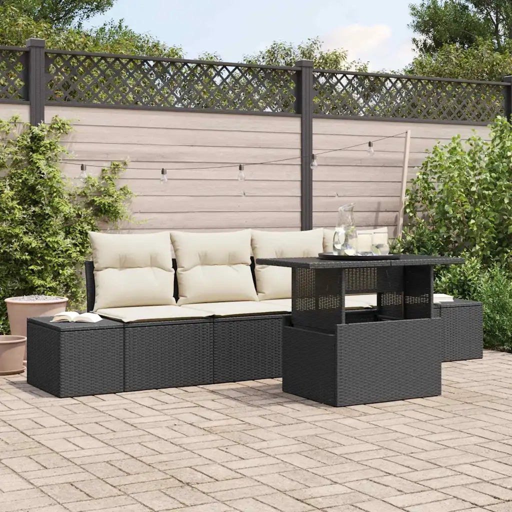 Set Divano da Giardino con cuscino 5 pcs Nero e Crema 3357820