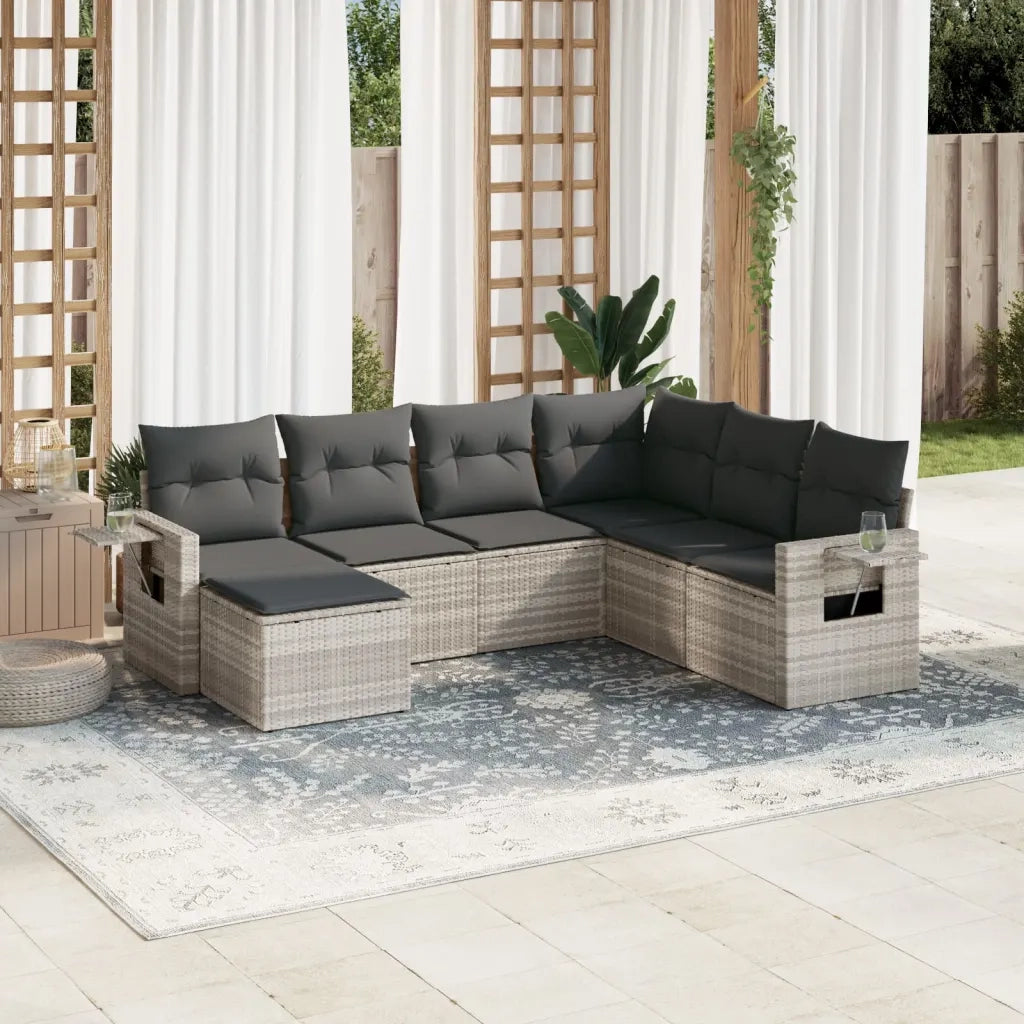 Set Divani da Giardino 7pz con Cuscini Grigio Chiaro Polyrattan 3252839